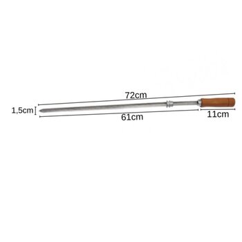 Espeto Simples 85cm Mor Churrasco Aço Cromado Cabo Madeira 