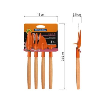 Conjunto de Jardim Aço Laranja 4 peças Cabo Madeira - Tramontina