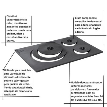 Chapa Ferro Fundido 3 bocas para Fogão a lenha Paraná Ref12912